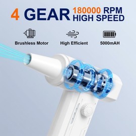 Drankin Compressed Air Duster, 4 Gear Adjustable180000RPM Super Power Electric Air Dusters Rechargeable Cordless Air Blower with LED Light for Keyboard, Car (White)
