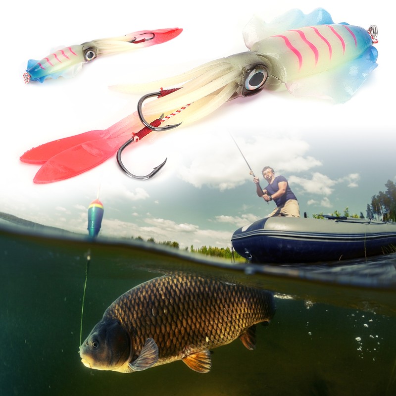 Fishing Squid Lure Octopus UV Luminous Squid Jigs with Hook