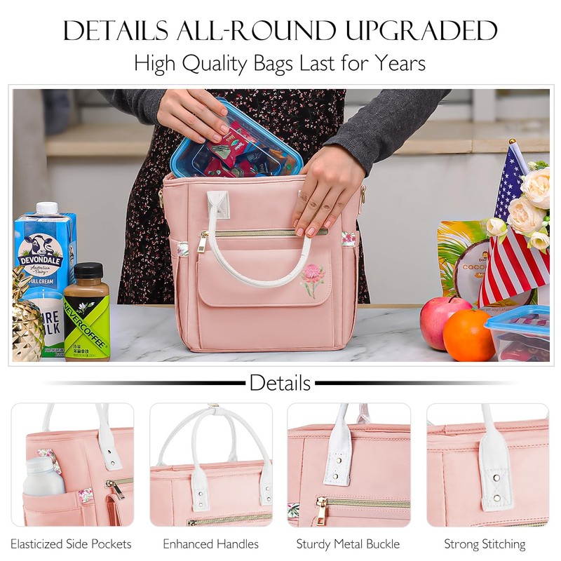 GLORIEROO Deluxe Large Lunch Bag Women - Insulated Leakproof Waterproof