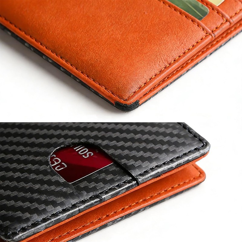 BOMPOW Carbon Fiber 14-Slot Men's Slim Wallet Bifold Card Holder