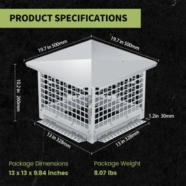 GarveeTech Chimney Cap 13x13 Inch - Heavy-Duty 304 Stainless Steel Mesh Cover, Easy Bottom Installation, Weatherproof & Spark Arrestor for Outside Clay Flue Tile (Fits 11"-13" Adjustable), Silver