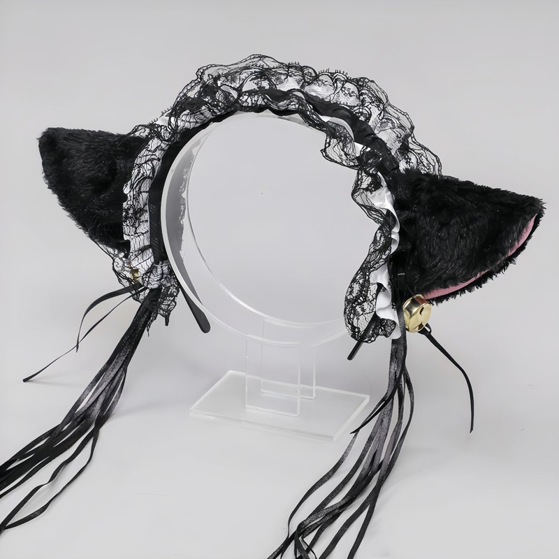 [kuroobaa] Cat Ear Headband Lolita Style Ruffle Headband with Bell