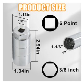 GLSOWEE Oil Pressure Switch Socket, 1 1/16" Socket Switch Fits 3/8" Drive or 1 1/8" Hex Wrench, Accepts Oil Pressure Sending Units Up to 2 5/8'' Long, Suitable for Most Car Models (Silver)