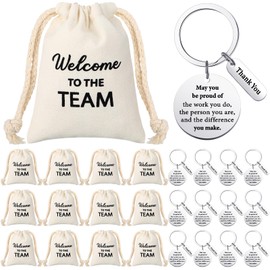 Sayglossy 24 Pcs Welcome to the Team Gifts Bulk for New Employee Thank You Gift Keychain Bulk with Drawstring Bags for New Employees Appreciation Office Supplies