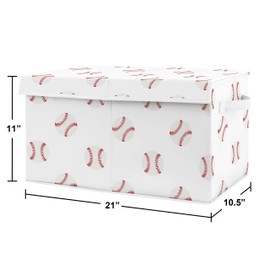 Sweet Jojo Designs Red and White Sports Boy Baby Nursery or Kids Room Small Fabric Toy Bin Storage Box Chest for Baseball Patch Collection