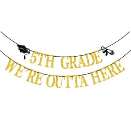 5th Grade We’re Outta Here Banner, 5th Grade Grad Decorations, Peace Out 5th Grade, Fifth Grade Graduation Party Decoration Gold & Black Glitter