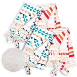 Native Fab Turkish Fouta Beach Towels - Set of 4 - Extra Large 40"x72" - 100% Cotton - Soft, Thick, Absorbent, Terry Towels for Adults, Swim, Bath - Boho Multi Pack - Red, Orange, Blue, Navy