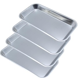 Stainless Steel Trays, 4 Pack Metal Tray Medical Tray Dental Procedure Tray, Lab Instrument Tools Trays Small Flat Trays for Surgical, Dental, Tattoo, Nail Tools (4, 8.6" * 4.4" * 0.8")