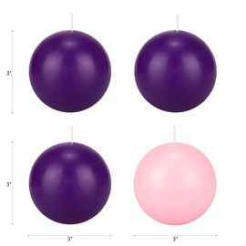 Mega Candles 4 pcs Unscented Christmas Advent Candles Set, Hand Poured Premium Wax Round Ball Candle 3 Inch Diameter, Holidays, Festivities, Devotional, Church, Wreath, Party, Gifts