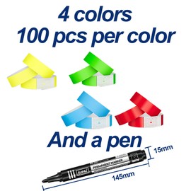 400Pcs Wristbands for Events, Waterproof Paper Neon Wristbands, Party Bands with a Marker Pen, Festival Events for Events Music Festival Concert Contest (Colour A)