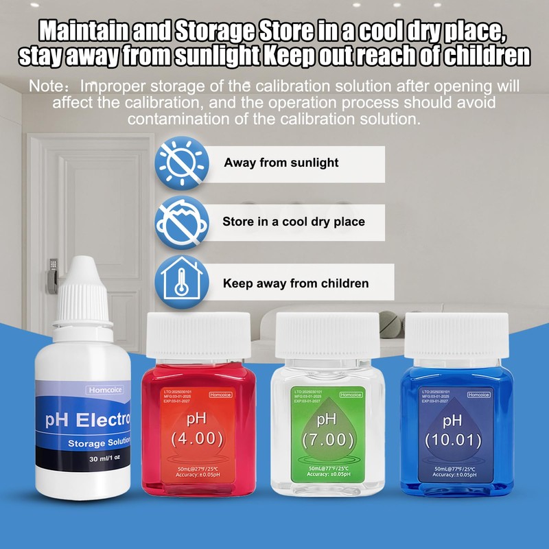 Homcoice pH Calibration Solution Kit (4.00, 7.00 and 10.01), 50ml