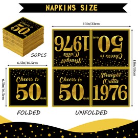 Servilletas de 50 cumpleaños de 1976, decoraciones de cumpleaños de 50 años para hombres y mujeres, felicitaciones a 50 años directamente fuera de 1976, servilletas de cóctel desechables, 50 unidades