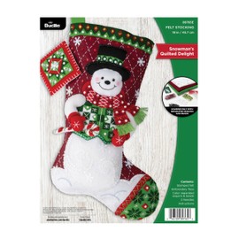 Bucilla, Snowman's Quilted Delight, Perfect for DIY Arts and Crafts Felt Applique 18" Stocking Making Kit