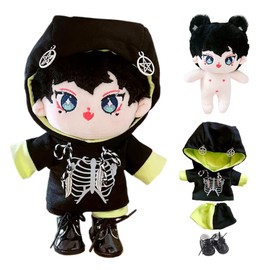 niannyyhouse 20cm Plush Doll Naked Humanoid Stuffed Body Hoodie Pants Leather Shoes Kpop Doll Clothes (A-2)