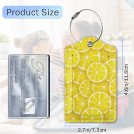 Lemon Slices PU Lether Luggage Tags,2 Pack PU Cute Suitcase Tags with Stainless Steel Loop and Address Card Baggage Tag for Travel
