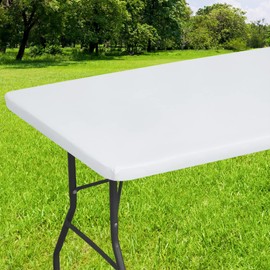 Smiry Rectangle Tablecloth, Elastic Fitted Flannel Backed Vinyl Tablecloths for 6ft Folding Tables, Waterproof Wipeable Table Covers for Indoor, Outdoor, Picnic and Camping (White, 36"x72")