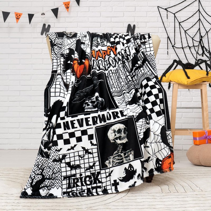 Halloween Black Gothic Throw Blanket Pumpkin Crow Festival Themed Blanket