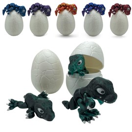 Dino Egg - Baby T-Rex Dinosaur Hatching from Cracked Egg - Full Articulated Collectible Figurine for Adults with ADHD, Autism - Stress and Anxiety Relief - Dinosaur Egg (Green and Black)