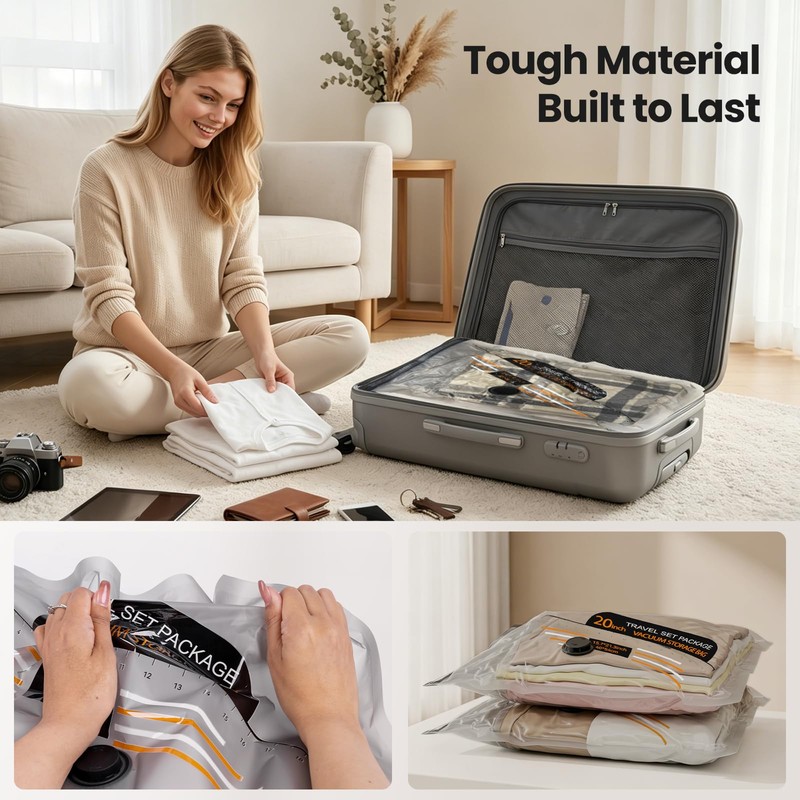 LEAFORY Travel Vacuum Storage Bags with Cordless Rechargeable Electric Pump,