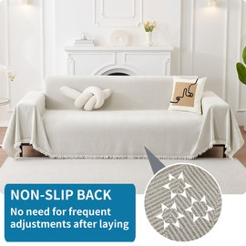 HAOMAIJIA Non Slip Couch Cover Sofa Covers for 3 Cushion Couch Washable sectional Couch Covers for Dogs pet Furniture Protector Couch Cover Blanket for Living Room (Off White, 91"x150")