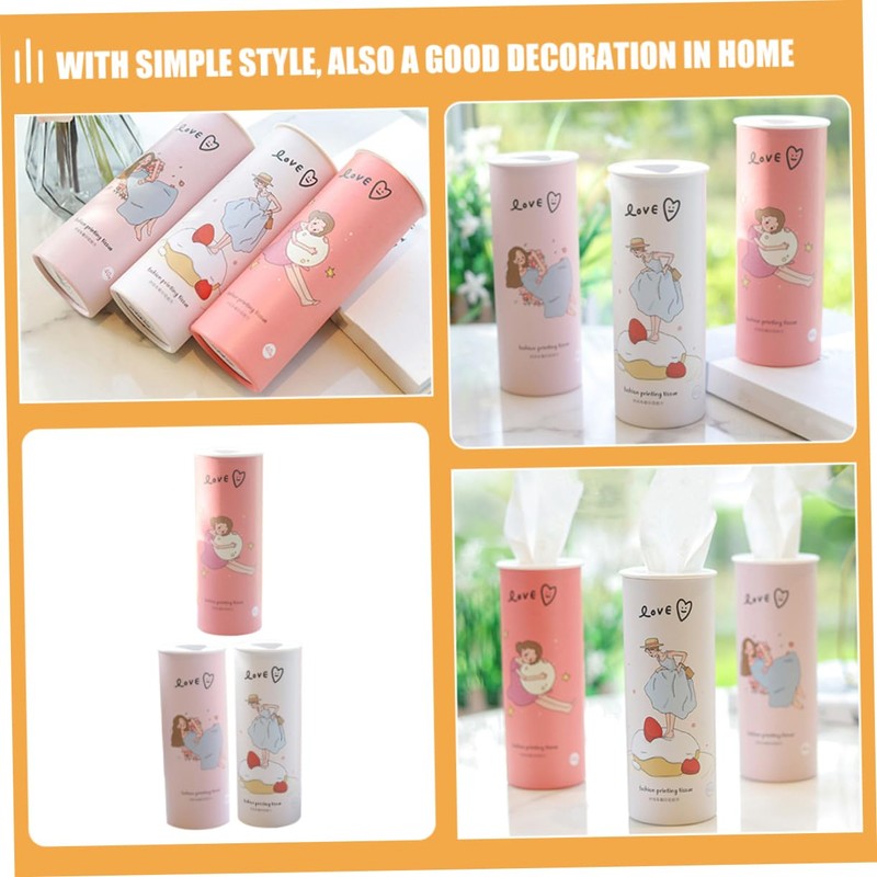 CHILDWEET 3Pcs Printed Hand Tissue Cylinder Roll Portable Facial Tissues