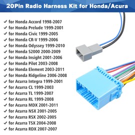 Fiegromech Radio Wiring Harness Replacement for Honda Accord Civic CRV Odyssey Element 20PIN Car Stereo Wire Harness Antenna Adapter Kit for Acura NSX RSX TSX MDX Radio Connector