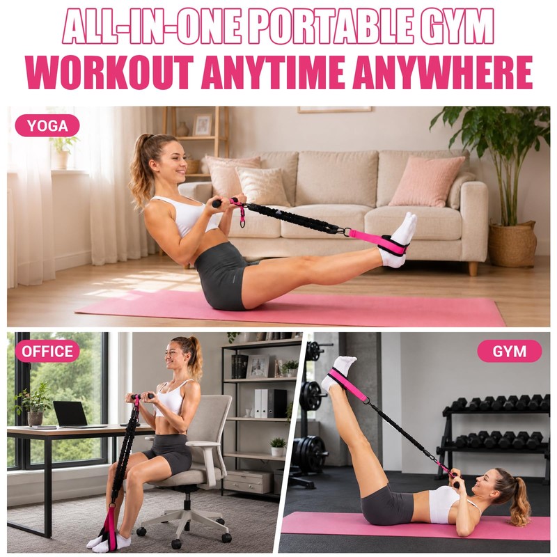 Adjustable Pedal Resistance Band with Handle, Poster, Carry Bag and