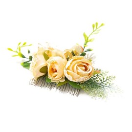 Whakano Artificial Rose Flower Hair Comb Headpiece, Wedding Bridal Hair Accessories, Hair Clips, Thin Hair, Thick Hair, for Girls and Women, Hair Accessory for Bride, Wedding, Prom, Party, Yellow