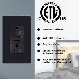 Black GFCI Outlet 15 Amp,Greencycle GFCI Outlet,125V Ground Fault Circuit Interrupter Receptacle with LED Indicator, Wall Plates&Screws Included,Weather Resistant Electrical Outlet,ETL,3PK