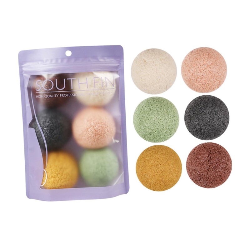 FOMIYES 6 Pieces Natural Face Cleansing Sponge Puff Set Semicircular
