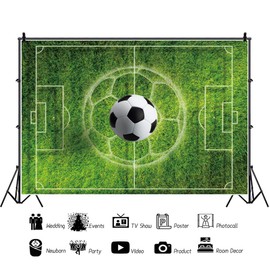 DORCEV 7x5ft Football Green Grass Field Photography Backdrop - Sports Game Party & Birthday Party Background - Football Court & Stadium - Boys, Children & Adult Photo Studio Props