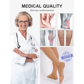 Kuzimua 2 Pairs Medical Compression Socks for Women & Men 20-30 mmHg, class 2, Open Toe Best Graduated Support Fit for Travel Flight Running Varicose Veins Pregnancy Nurses (2x Beige, L)