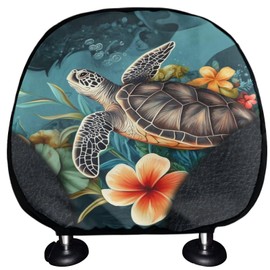 WUYOJUXA Hawaiian Sea Turtle Car Seat Headrest Protector Set of 2 Pcs Breathable Vehicle Seat Pillow Covers Stretchy Auto Seats Headrest Cover Universal Auto Interior Accessories