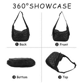 Jywmsc Half Moon Bag for Women Quilted Puffy Padded Shoulder Bag Shoulder Bag with Multiple Pockets Spacious Hobo Bag Moon Bag Casual Dumpling Bag, black