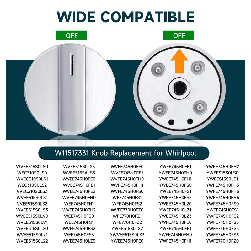 W11517331 for Whirlpool Electric Range Knobs (2pcs) Replace W10850027 W11117415