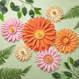 SUNBEAUTY Daisy Party Decorations, Paper Flowers, Party Decorations, Orange Yellow Flowers Wall Hanging, 1st Birthday Bridal Baby Shower Wedding Classroom Tea Party Daisy Décor 10" 8" 5" Pack of 6