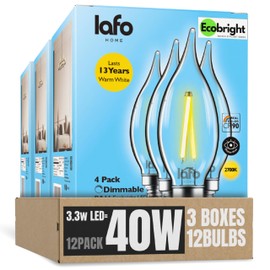 LafoHome EcoBright BA11 CA11 LED Candelabra Bulbs Dimmable Filament Candle Lights 40W Equivalent E12 Base 2700K Warm White Clear Glass High CRI Flicker Free ETL and FCC Certified 12 Pack