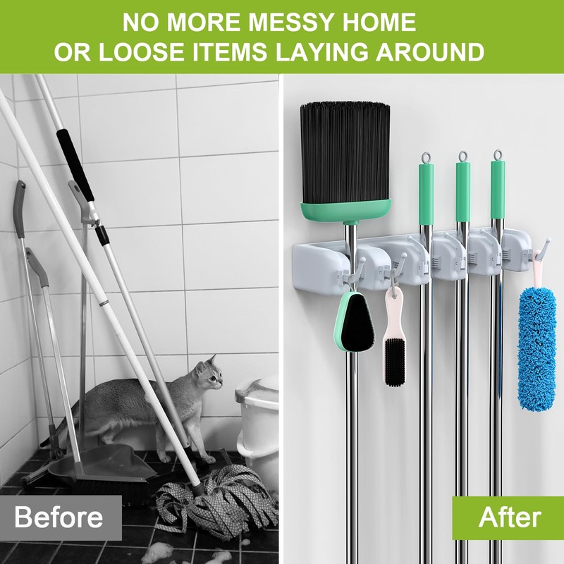 LETMY Broom Holder Wall Mounted - Mop and Broom Hanger
