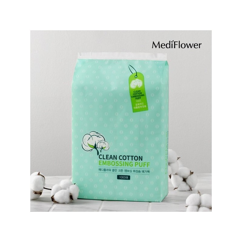 Mediflower 대용량 클린 코튼 엠보싱 화장솜 메가팩 1000매 Large Capacity