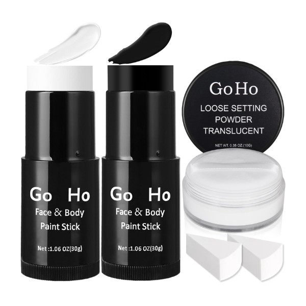 Go Ho White and Black Face Paint Stick with Setting