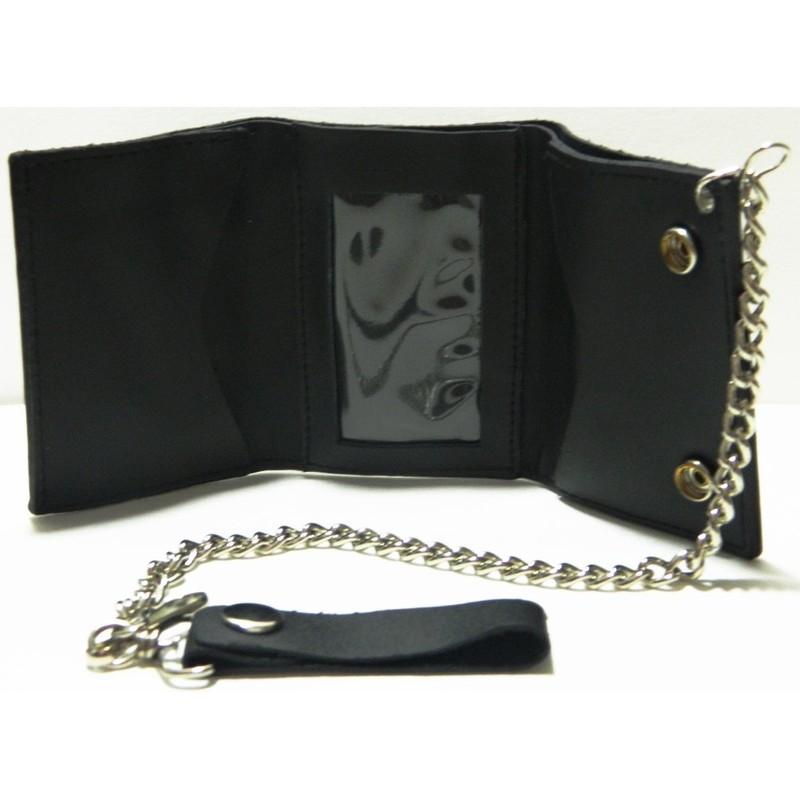 Gadsden American Flag Biker Chain Leather Wallet Tri Fold