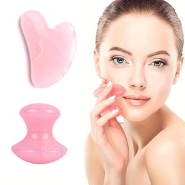 KSOIQPU Pack of 2 Gua Sha Massage Tool, Rose Quartz Mushroom Heart Shape Scraper Stones, Ideal for Face Scraper and Eye Massage, Can Be Used for Wrinkle Reduction and Spa Experience