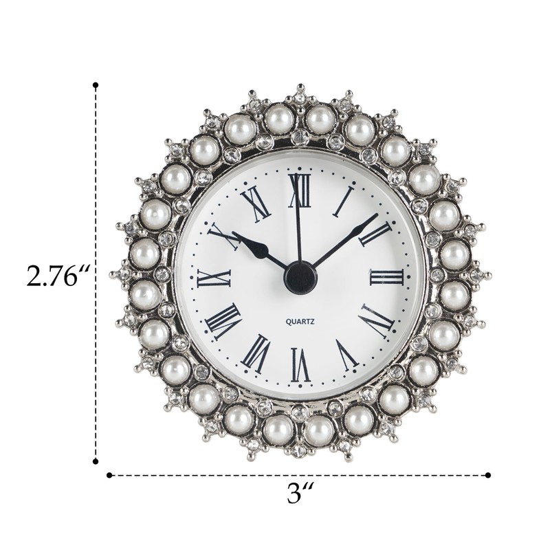 NIKKY HOME Small Table Clock with Faux Pearls Battery Operated