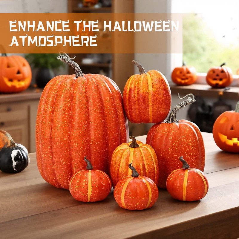 SHIFANQI 7Pcs Artificial Pumpkins, Fall Fake Foam Pumpkin Decor, Autumn