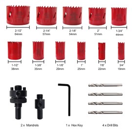 FEWELL 16PCS M42 Bi-Metal Hole Saw Kit with 8% Cobalt, 3/4"-2-1/2" Hole Saw for Metal, Wood, Drywall, Plastic, PVC