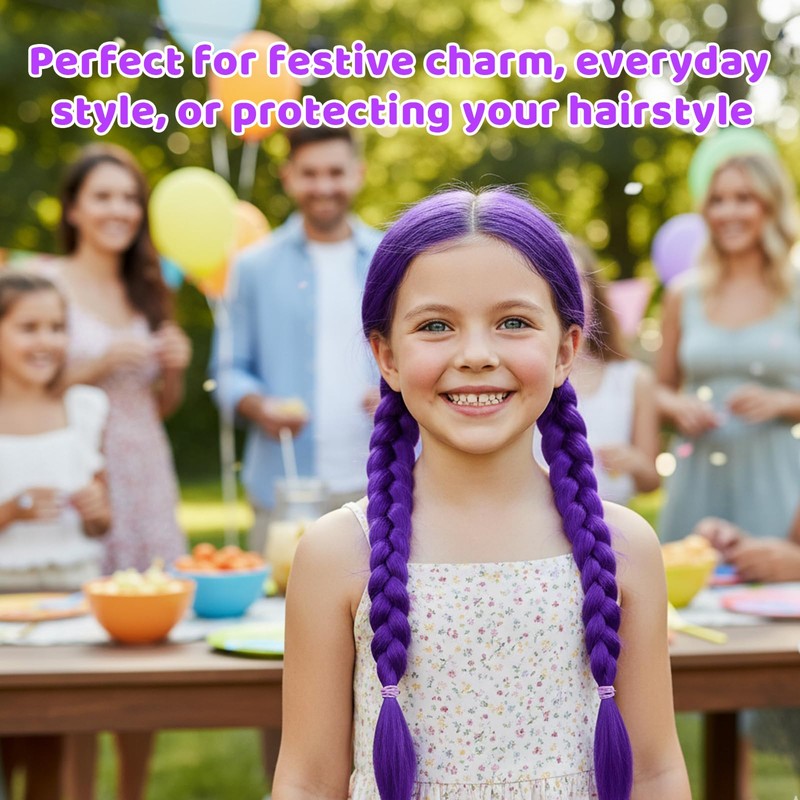 2 Purple Hair Extensions, 60cm Long Hair for Braiding, Hair