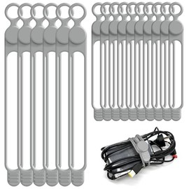 Organizador de cables de silicona para gestión de cables, 16 unidades de 4.5 y 7.1 pulgadas, organizador de cables reutilizables, accesorios electrónicos para el hogar, oficina, cocina, escuela, viajes (gris)