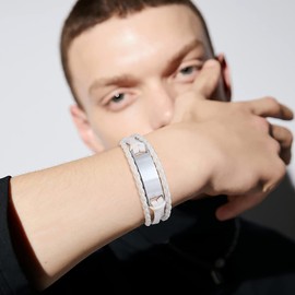 Gleamart Mens White Leather Bracelet Braided Wrap Bracelet