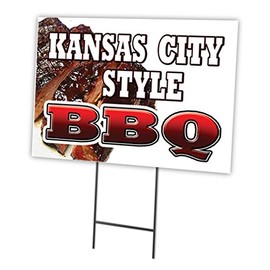 Kansas City Style BBQ 18"x24" Yard Sign & Stake | Advertise Your Business | Stake Included Image On Front Only | Made in The USA
