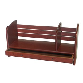 Proman Products Renaissance Desktop Red Wood Book Rack Adjustable with Drawer, 24" W x 8" D x 12" H, Reddish Walnut